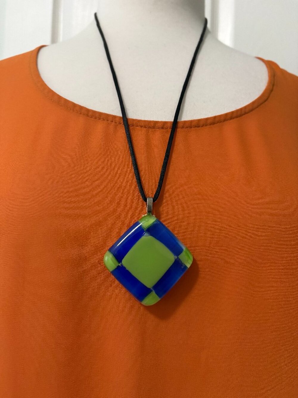Green and Blue Fused Glass Pendant